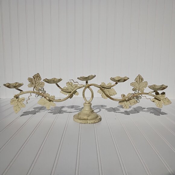 Italian Tole Iron Candelabra 5-arm Grape Leaves Votive Candle Holder Centerpiece - Picture 8 of 16